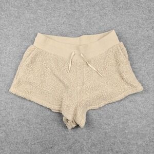 Popflex Shorts Womens XL Beige Sherpa Fleece Sweat Lounge Drawstring Pockets